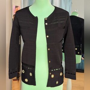 Authentic Roberto Cavalli crop knit Black cardigan with Gold Button Details